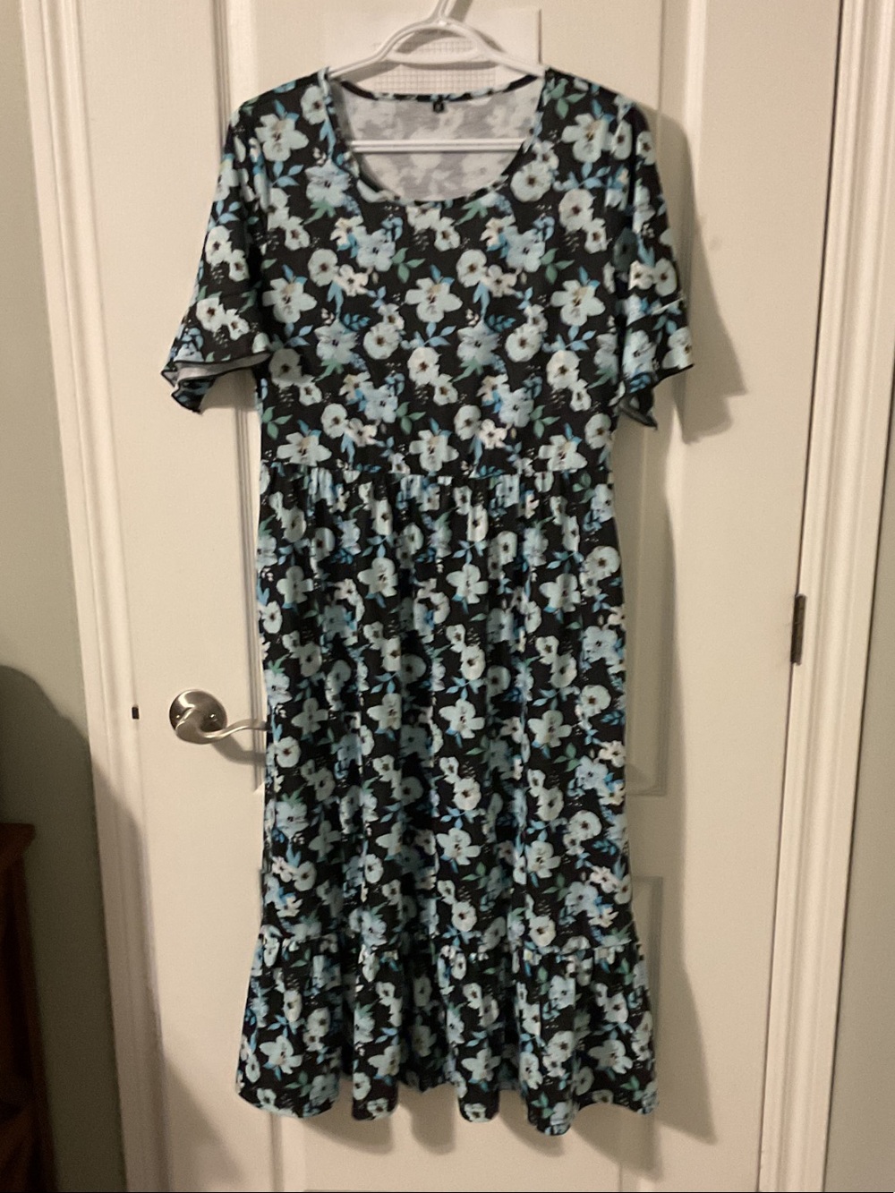 Black Midi Dress with Light Blue Floral Print